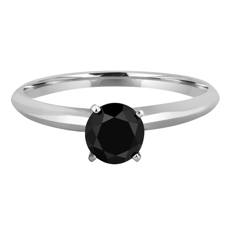Round Black Diamond Solitaire Engagement Ring in White Gold (MVSBL0001-W)