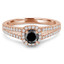 Round Black Diamond Split-Shank Cushion Halo Engagement Ring in Rose Gold with Accents (MVSBL0005-R)