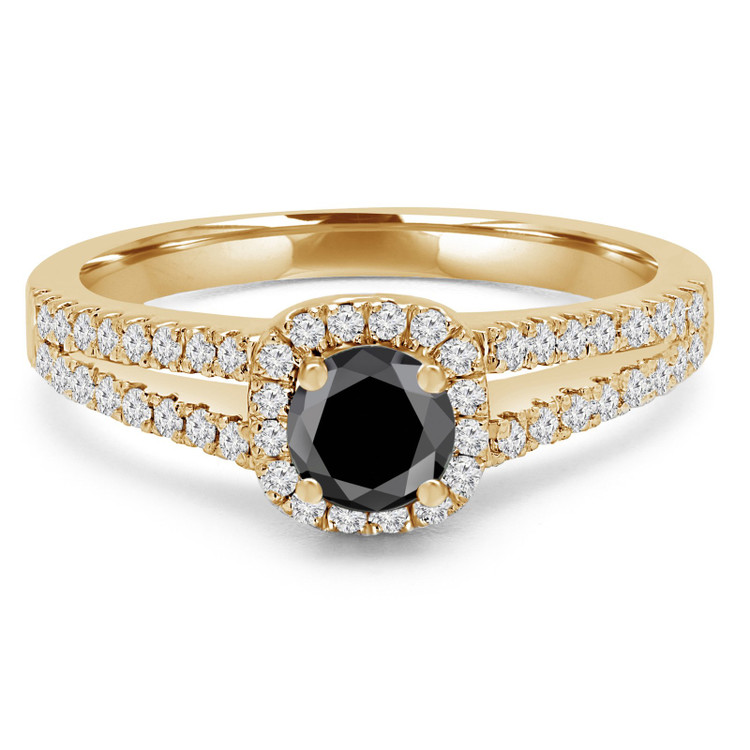 Round Black Diamond Split-Shank Cushion Halo Engagement Ring in Yellow Gold with Accents (MVSBL0005-Y)