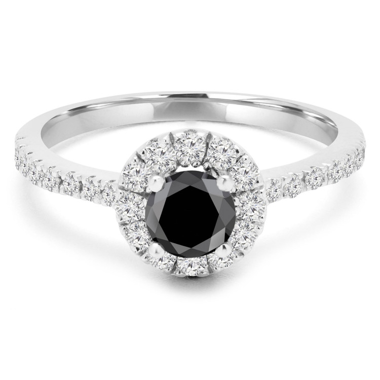 Round Black Diamond Round Halo Engagement Ring in White Gold with Accents (MVSBL0006-W)