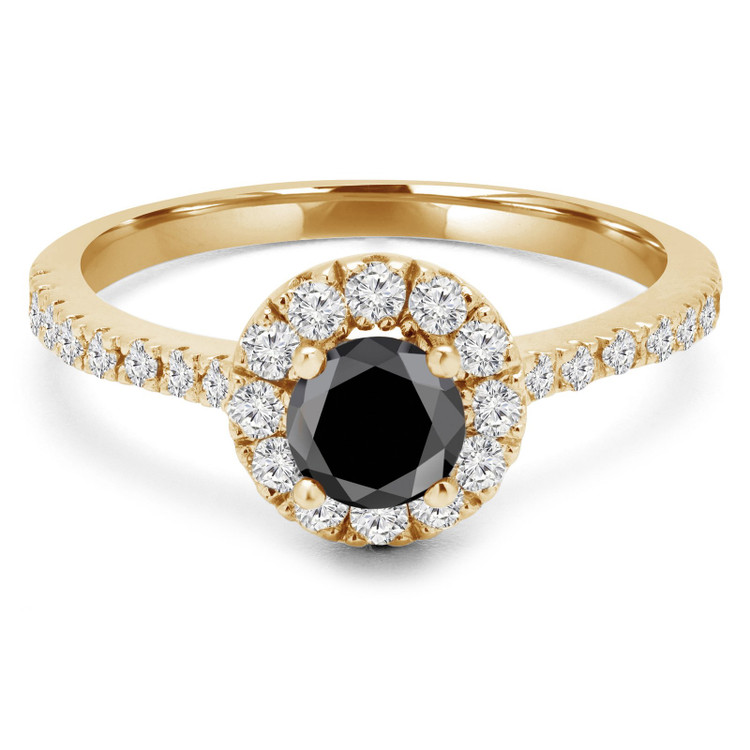 Round Black Diamond Round Halo Engagement Ring in Yellow Gold with Accents (MVSBL0006-Y)