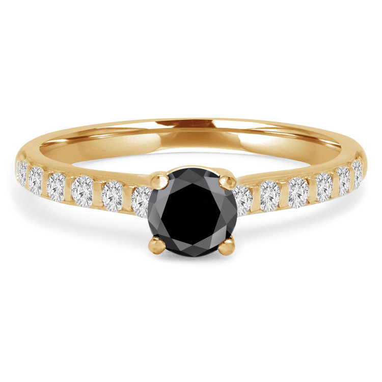 Round Black Diamond Solitaire with Accents Engagement Ring in Yellow Gold (MVSBL0007-Y)