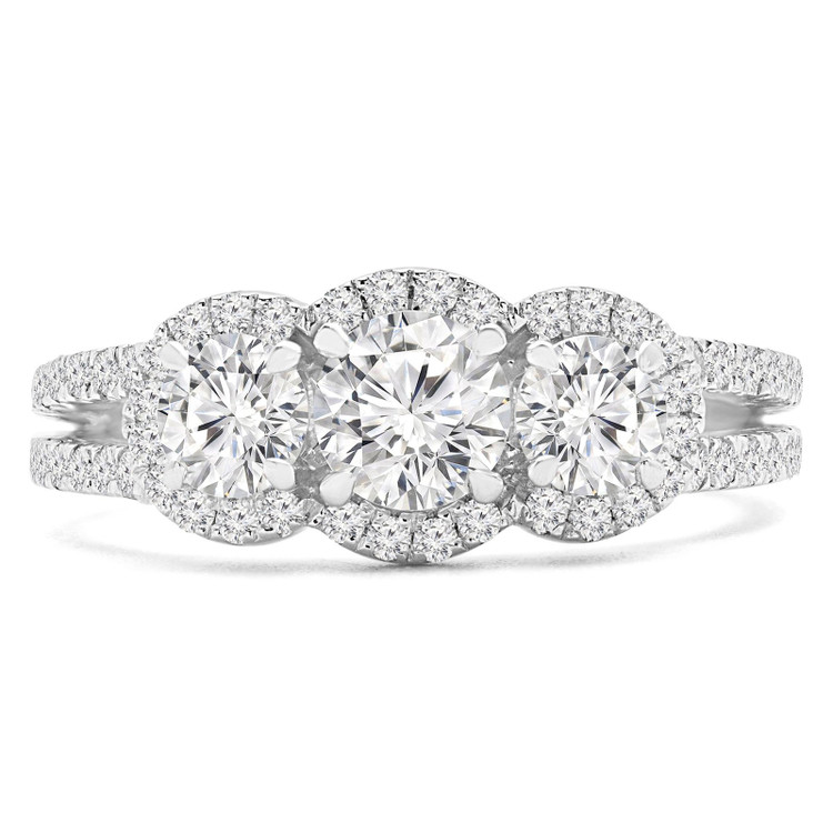 Round Diamond Halo Three-Stone Engagement Ring in White Gold with Accents (MVSX0017-W)
