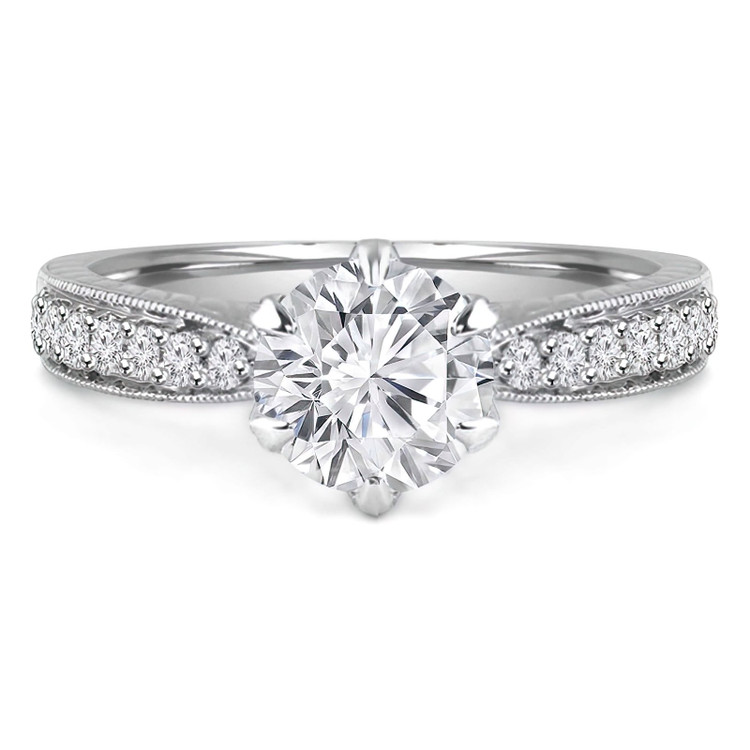 Round Lab Created Diamond Vintage Solitaire with Accents Engagement Ring in White Gold (MVSLG0001-W)