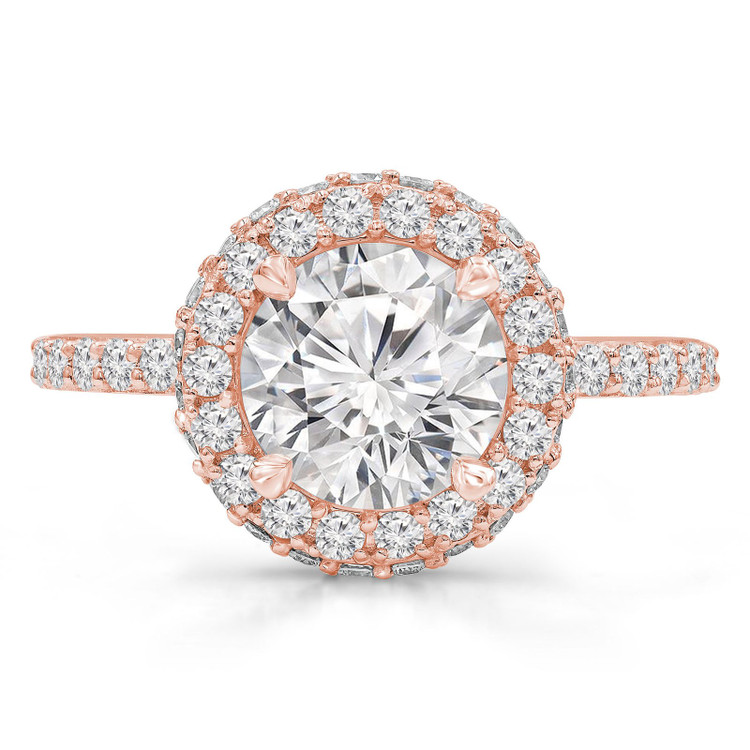 Round Lab Created Diamond High Set Rollover Halo Engagement Ring in Rose Gold with Accents (MVSLG0031-R)