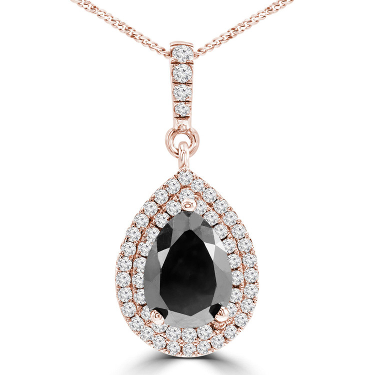 Buy 4 3/8 CTW Pear Black Diamond Double Pear Halo Pendant Necklace Online