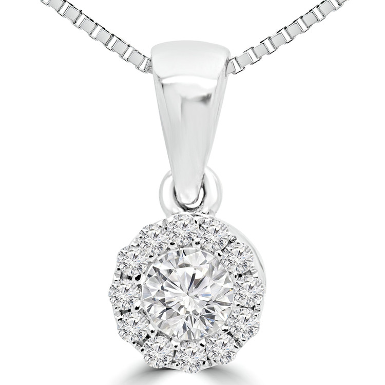 1/5 CTW Round Diamond Halo Pendant Necklace in 14K White Gold (MDR150034)