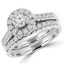 1 CTW Round Diamond Halo Engagement Ring and Wedding Band Set Ring in 14K White Gold (MDR150042)