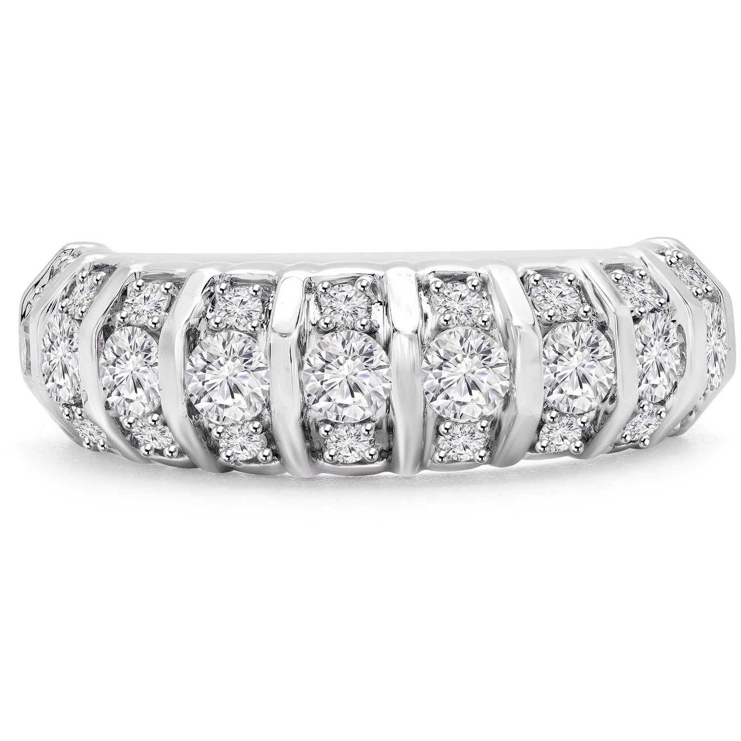 1 1/20 CTW Round Diamond Vintage Semi-Eternity Cocktail Ring in 14K White Gold (MDR140127)