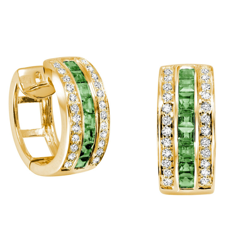 1 1/20 CTW Princess green Emerald Hoop Earrings in 14K Yellow Gold (MV3300)