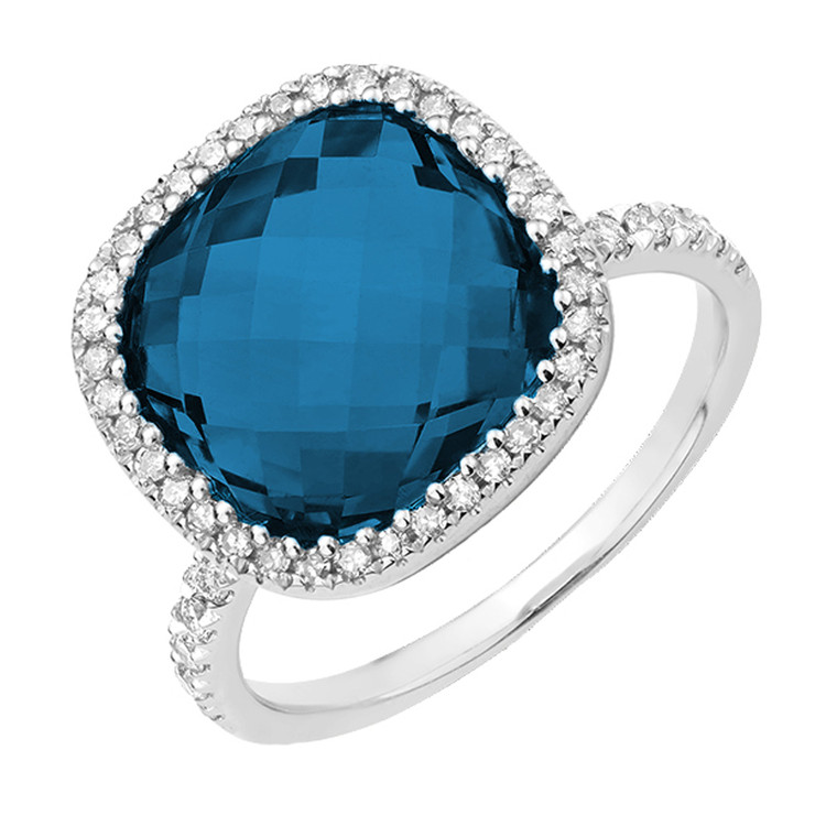 6 5/8 CTW cushion blue topaz Cocktail Engagement Ring in 14K White Gold (MV3308)