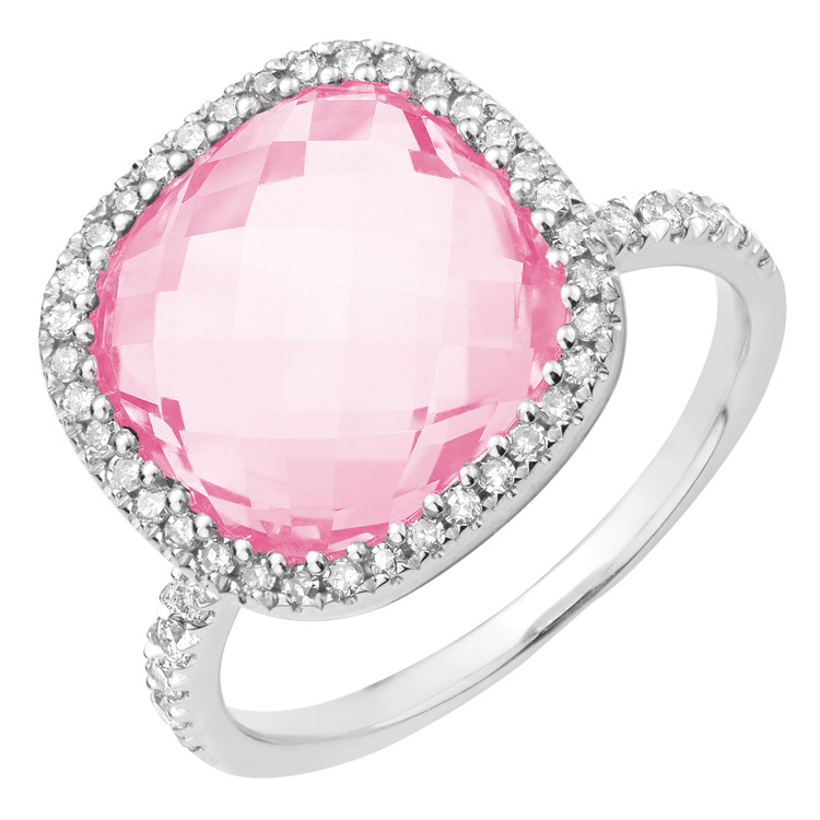5 1/2 CTW cushion pink Quartz Cocktail Engagement Ring in 14K White Gold (MV3309)