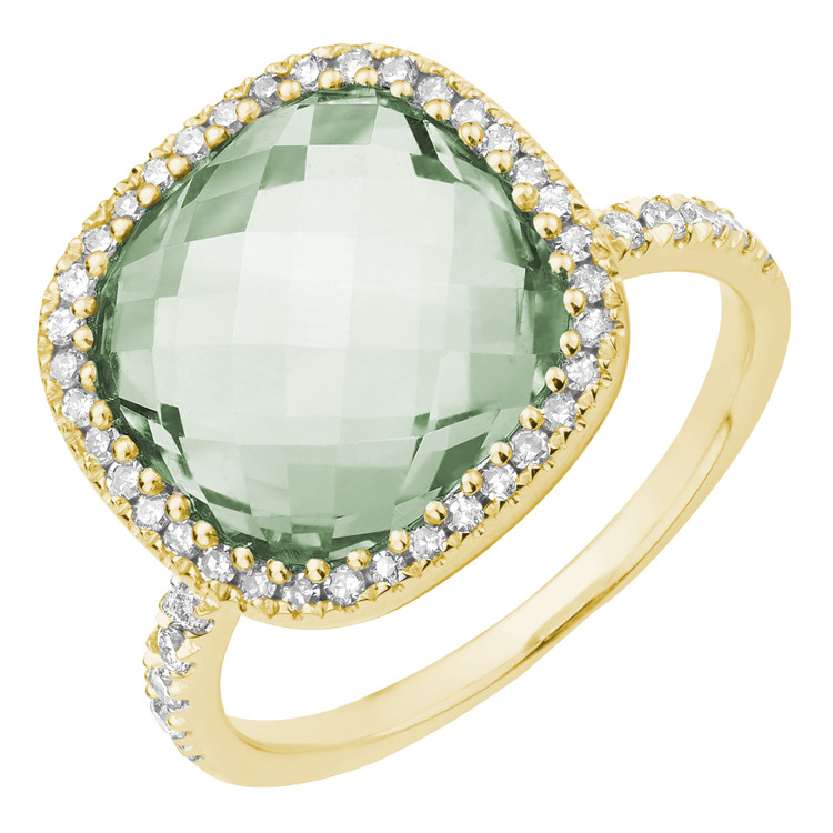 7 1/3 CTW cushion Green Amethyst Cocktail Engagement Ring in 14K Yellow Gold (MV3313)