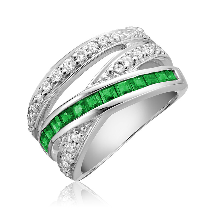 1 1/3 CTW princess Green Emerald Cocktail Ring in 14K White Gold (MV3318)