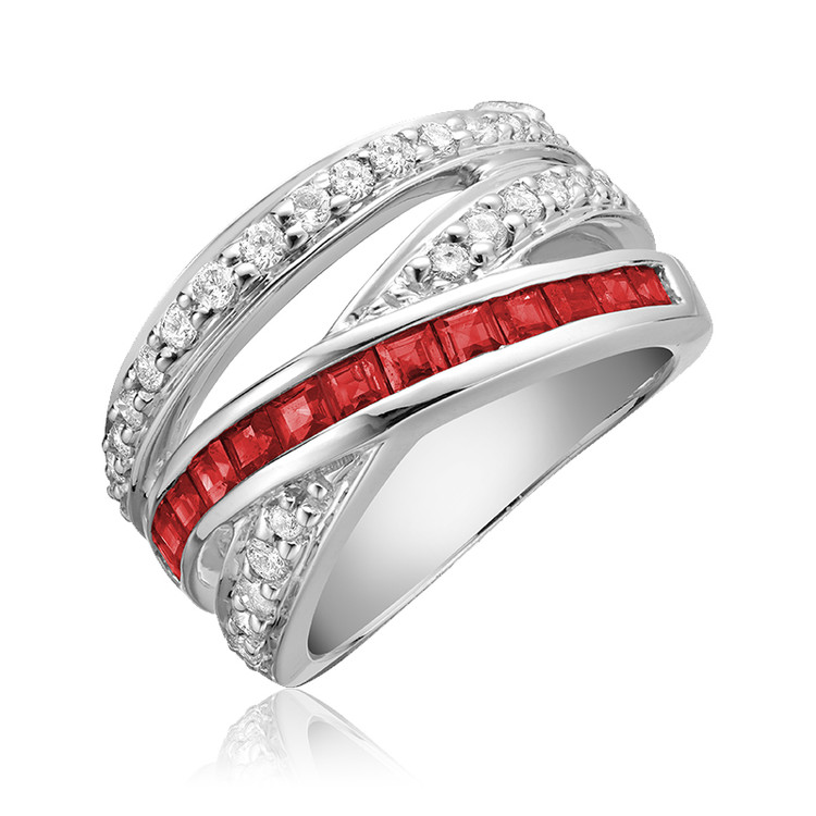1 1/2 CTW princess Red Ruby Cocktail Ring in 14K White Gold (MV3319)