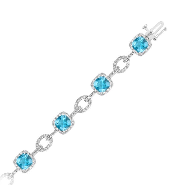 9 4/5 CTW Round blue topaz Link Bracelet in 14k White Gold (MV3413)