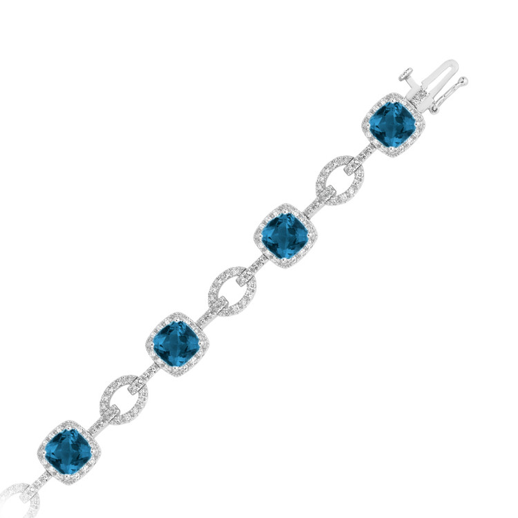 10 4/5 CTW Round blue topaz Link Bracelet in 14k White Gold (MV3414)