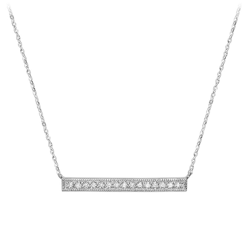 1/7 CTW Round Diamond Bar Pendant Necklace in 14k White Gold With Chain (MV3438)