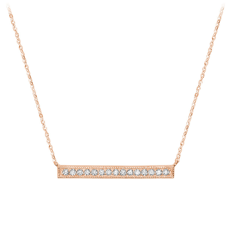 1/7 CTW Round Diamond Bar Pendant Necklace in 14k Rose Gold With Chain (MV3439)