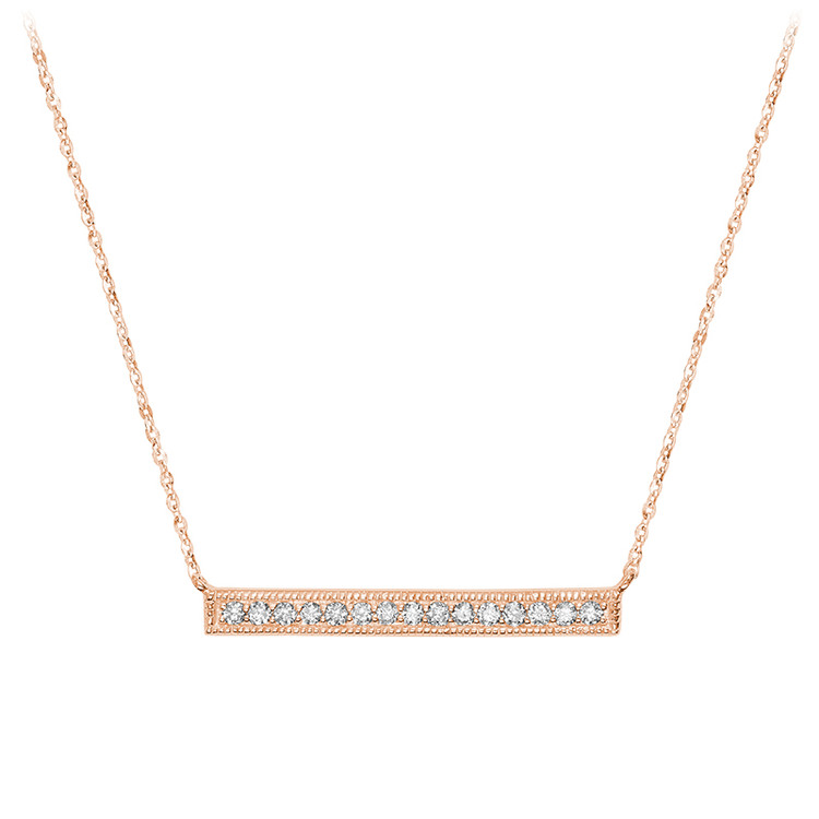 1/7 CTW Round Diamond Bar Pendant Necklace in 14k Rose Gold With Chain (MV3439)