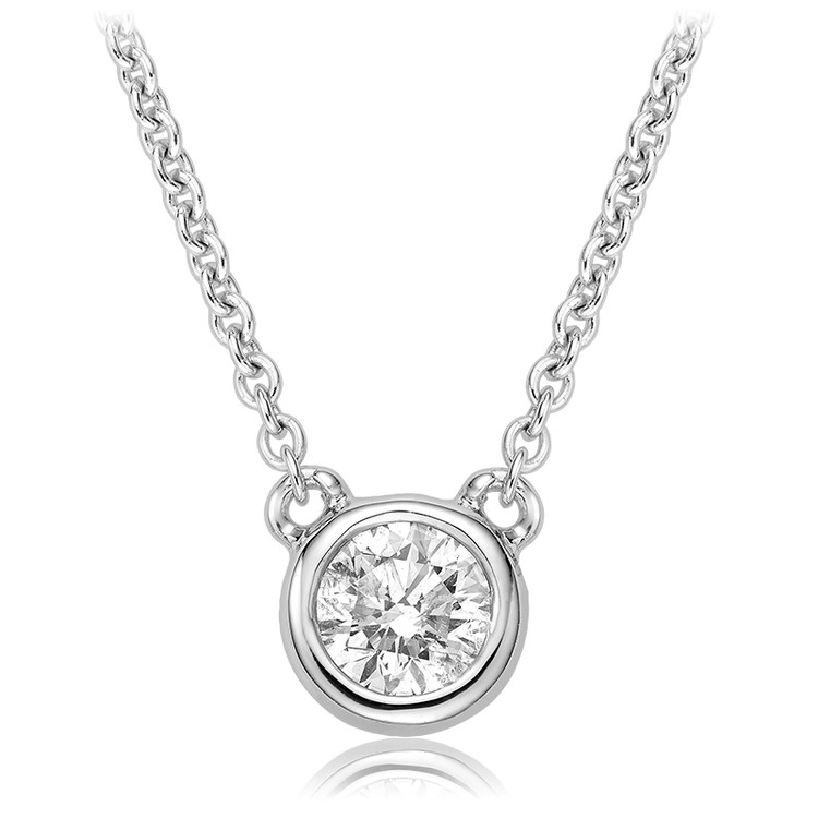 1/7 CT Round Diamond Solitaire Pendant Necklace in 14k White Gold With Chain (MV3442)