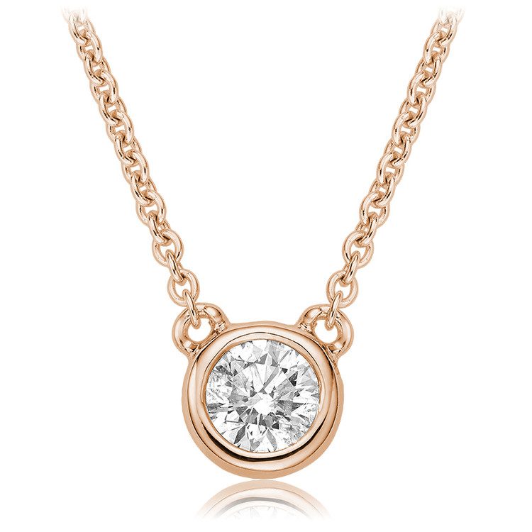 1/7 CT Round Diamond Solitaire Pendant Necklace in 14k Rose Gold With Chain (MV3443)