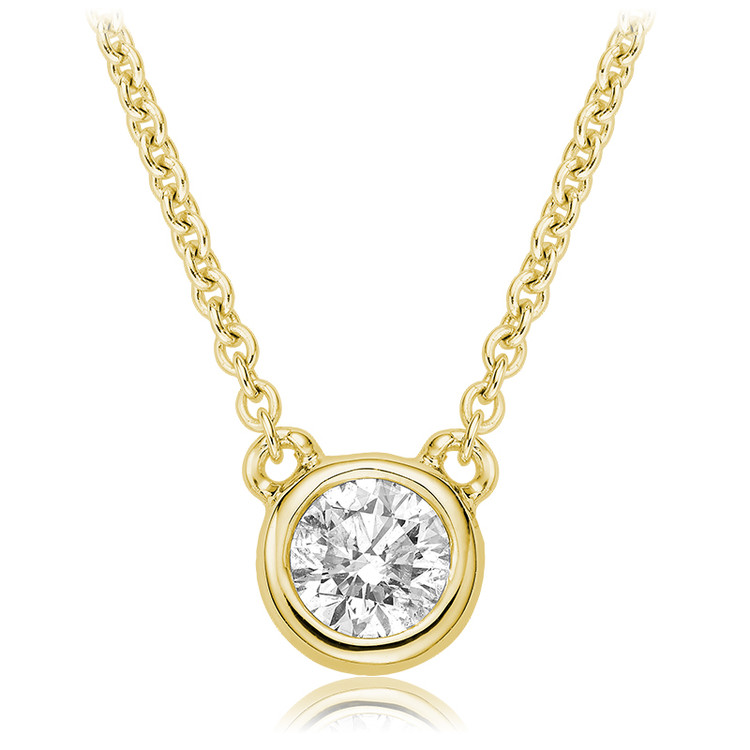 1/7 CT Round Diamond Solitaire Pendant Necklace in 14k Yellow Gold With Chain (MV3444)