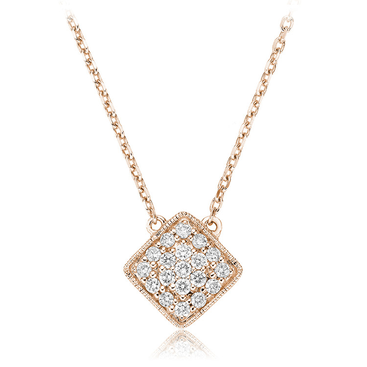 1/4 CTW Round Diamond Cluster Pendant Necklace in 14k Rose Gold With Chain (MV3464)