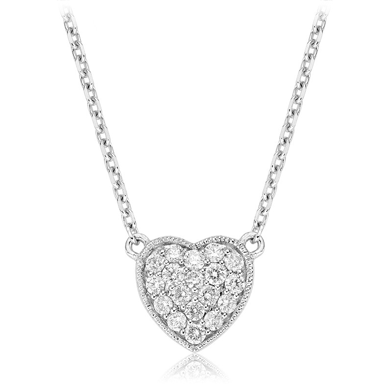 1/4 CTW Round Diamond Heart Pendant Necklace in 14k White Gold With Chain (MV3466)
