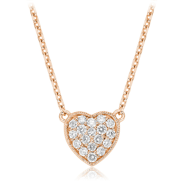 1/4 CTW Round Diamond Heart Pendant Necklace in 14k Rose Gold With Chain (MV3467)