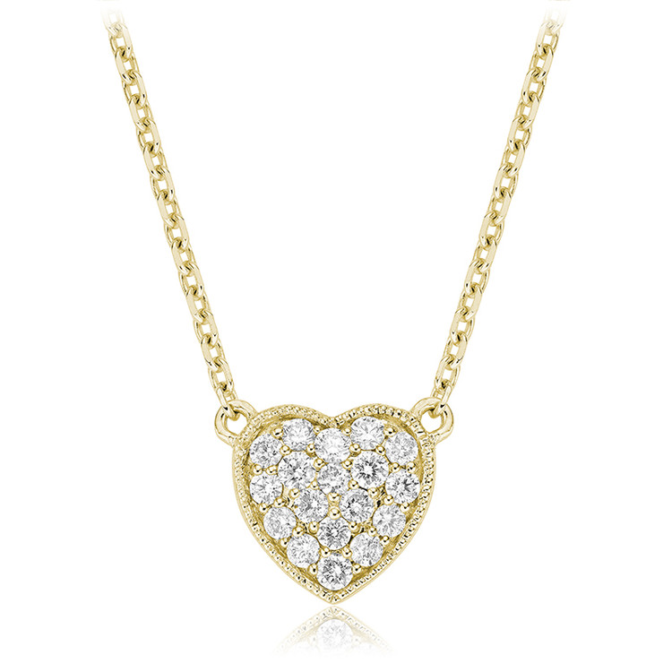 1/4 CTW Round Diamond Heart Pendant Necklace in 14k Yellow Gold With Chain (MV3468)