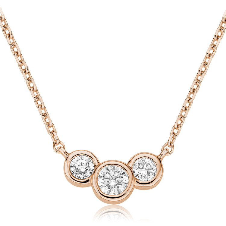 1/7 CTW Round Diamond Three-Stone Pendant Necklace in 14k Rose Gold With Chain (MV3472)
