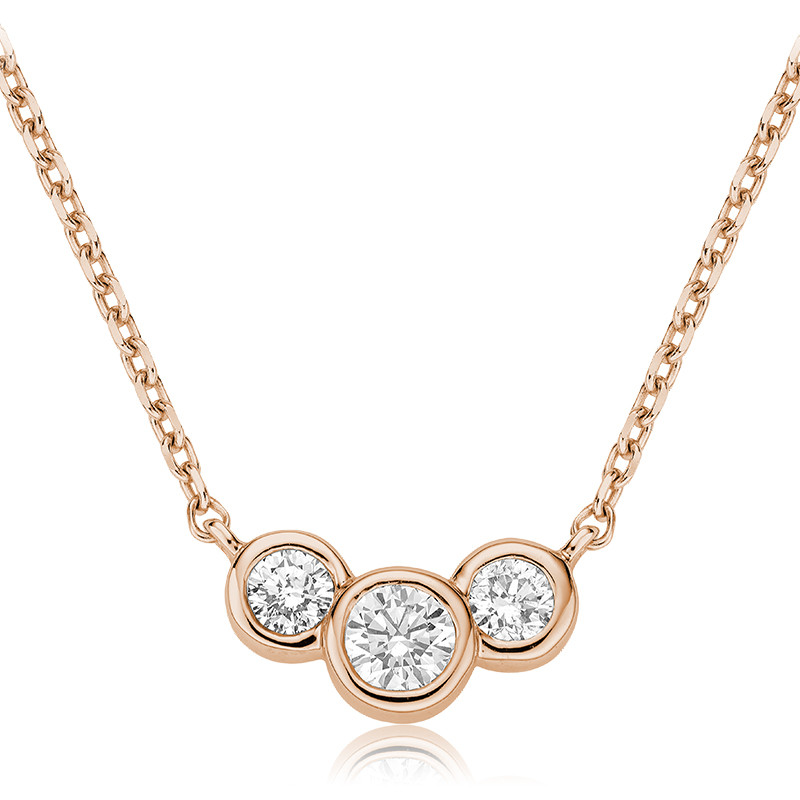 1/4 CTW Round Diamond Three-Stone Pendant Necklace in 14k Rose Gold With Chain (MV3475)