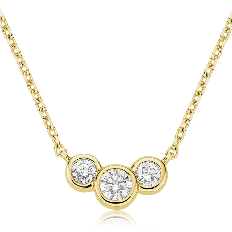 3/8 CTW Round Diamond Three-Stone Pendant Necklace in 14k Yellow Gold With Chain (MV3479)