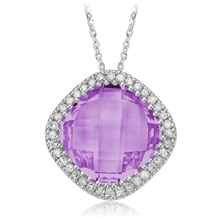 4 7/8 CTW Round purple amethyst Halo Pendant Necklace in 14k White Gold With Chain (MV3480)