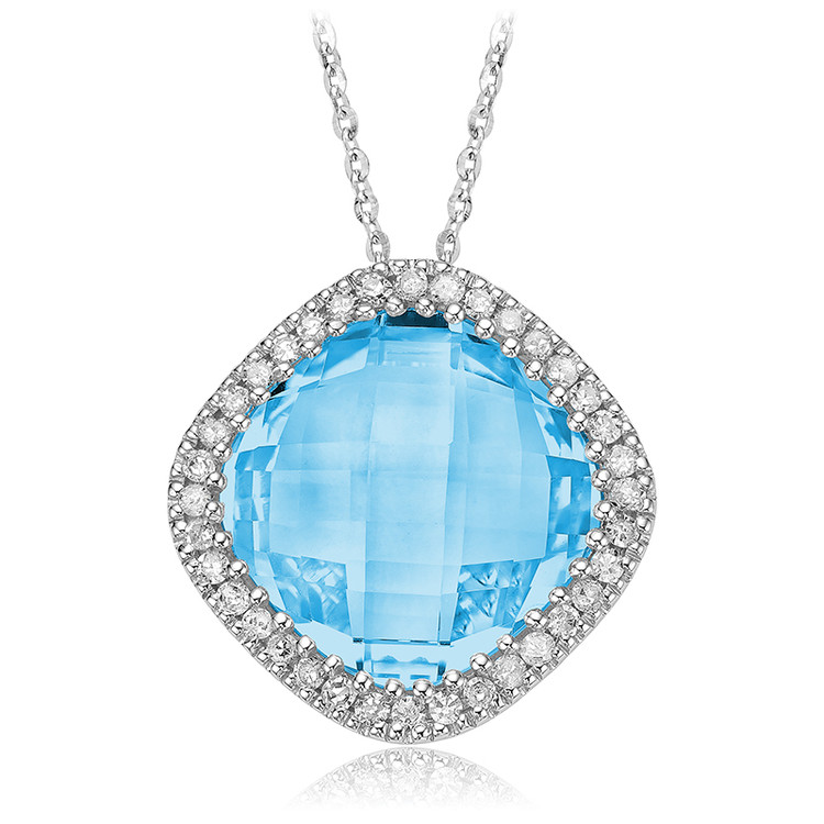 6 1/2 CTW Round blue topaz Halo Pendant Necklace in 14k White Gold With Chain (MV3481)