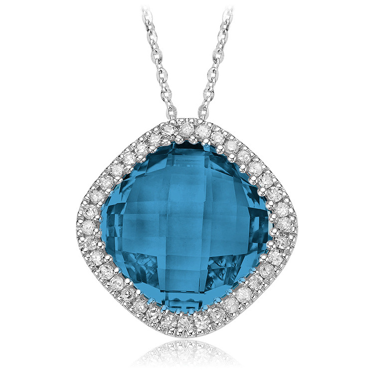 6 1/2 CTW Round blue topaz Halo Pendant Necklace in 14k White Gold With Chain (MV3483)