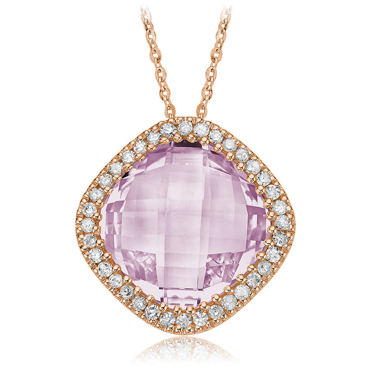 6 3/4 CTW Round pink amethyst Halo Pendant Necklace in 14k Yellow Gold With Chain (MV3485)