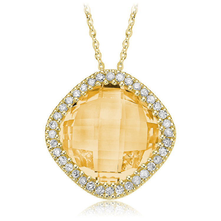 4 9/10 CTW Round yellow citrine Halo Pendant Necklace in 14k Yellow Gold With Chain (MV3487)