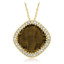 5 1/4 CTW Round brown Quartz Halo Pendant Necklace in 14k Yellow Gold With Chain (MV3489)