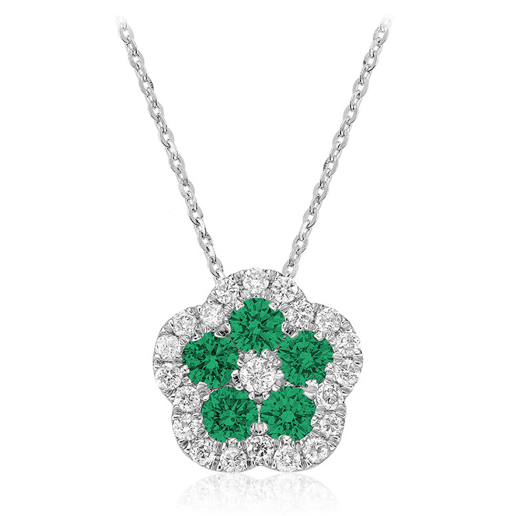 1/2 CTW Round green Emerald Cluster Pendant Necklace in 14k White Gold With Chain (MV3510)