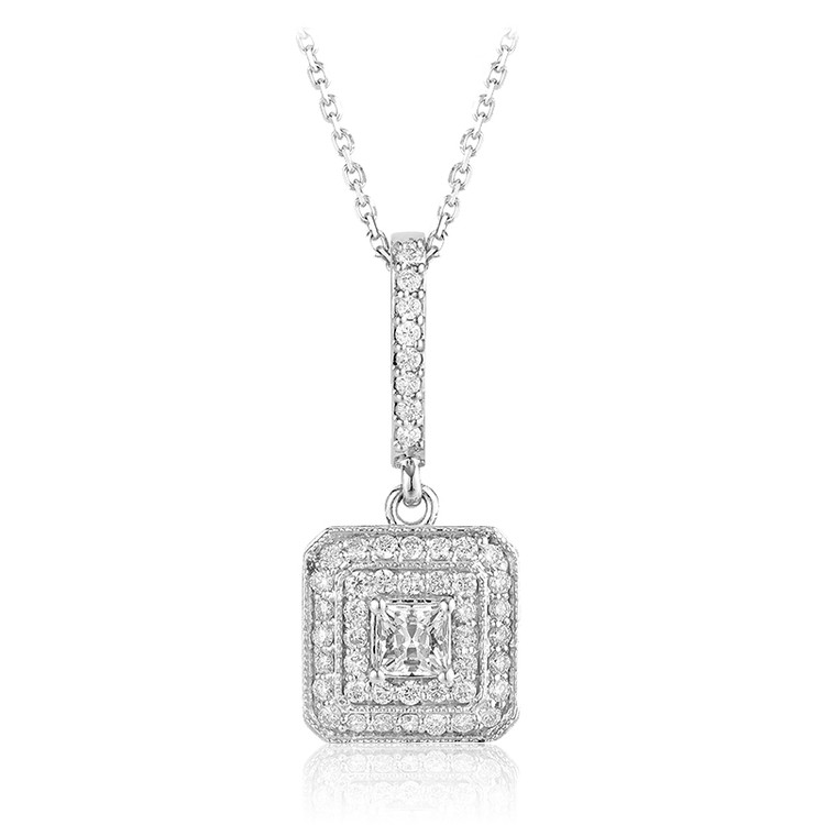 1/4 CTW Round Diamond Cluster Pendant Necklace in 14k White Gold With Chain (MV3514)