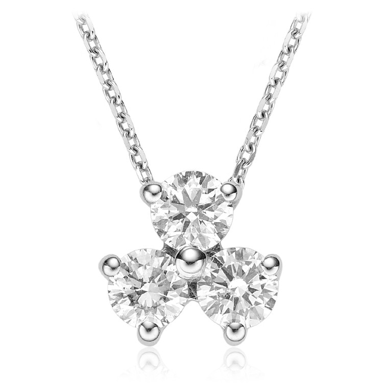 1/4 CTW Round Diamond Three-Stone Pendant Necklace in 14k White Gold With Chain (MV3521)