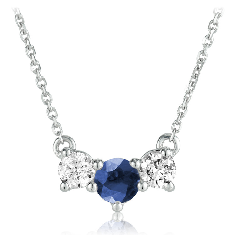 9/10 CTW Round blue Sapphire Three-Stone Pendant Necklace in 14k White Gold With Chain (MV3522)