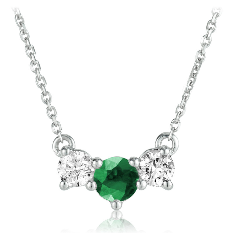 3/4 CTW Round green Emerald Three-Stone Pendant Necklace in 14k White Gold With Chain (MV3523)