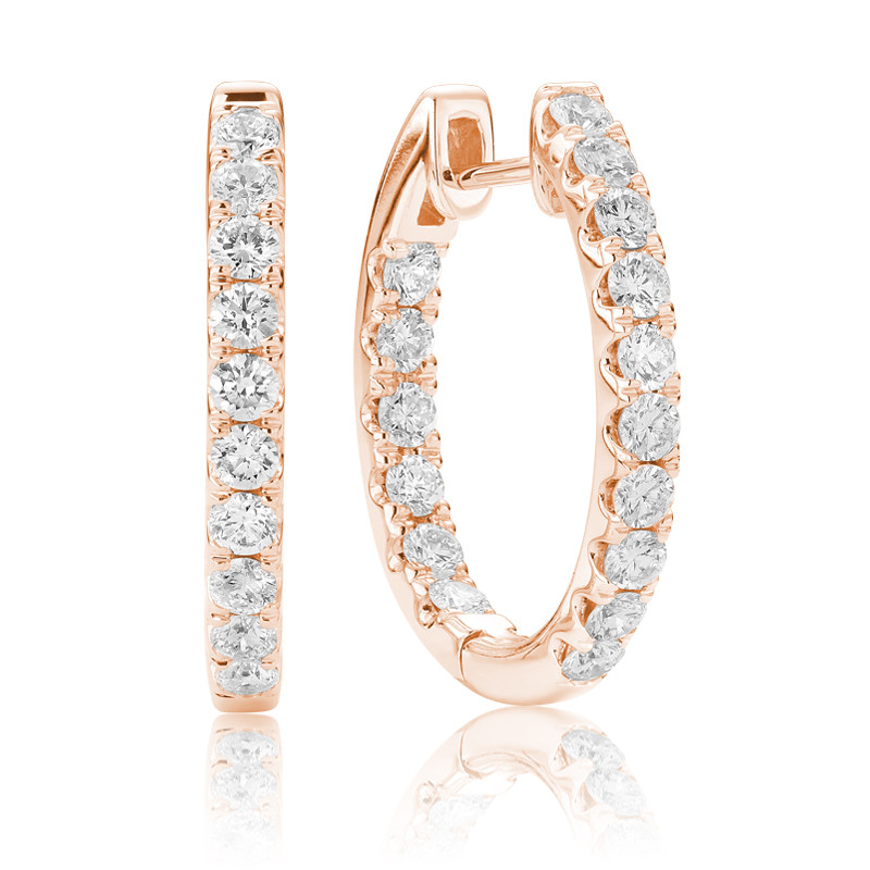1 CTW Round Diamond Hoop Earrings in 14k Rose Gold (MV3568)