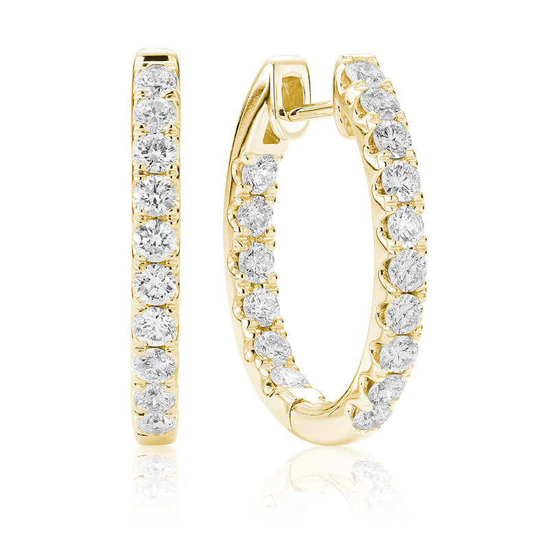 1 CTW Round Diamond Hoop Earrings in 14k Yellow Gold (MV3569)