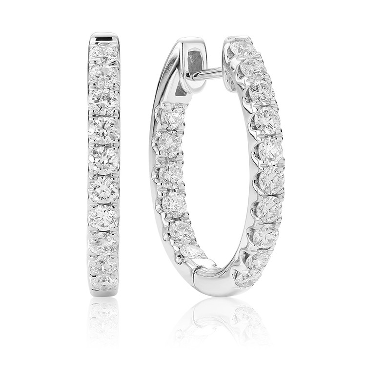 3/4 CTW Round Diamond Hoop Earrings in 14k White Gold (MV3570)