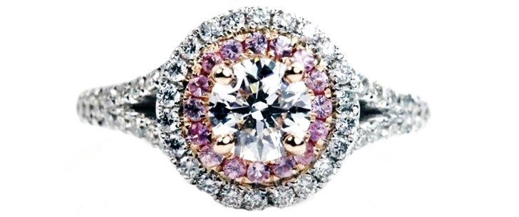 Halo Engagement Ring with Pink Diamonds
