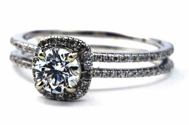 Unique Double Shank Halo Engagement Ring